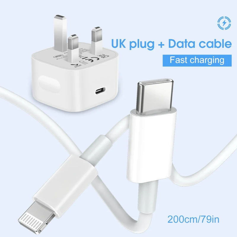 20W USB Fast Charger Power Adapter Plug & Long Lightning Cable for Apple iPhone – Quick Charging Data Cable