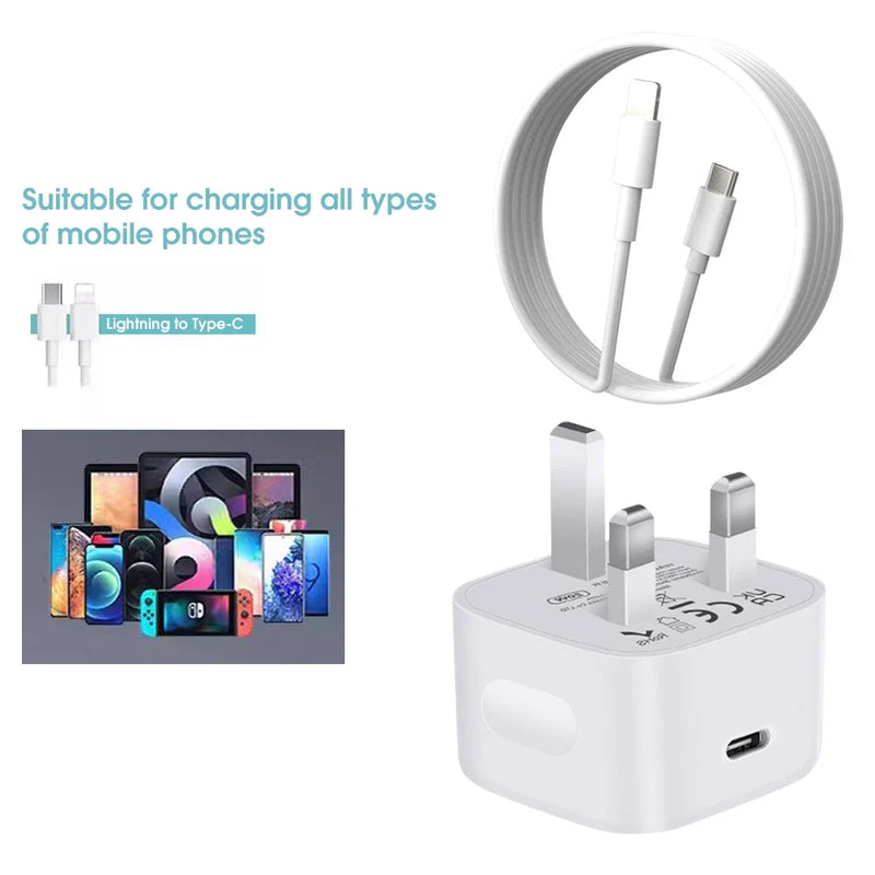 20W USB Fast Charger Power Adapter Plug & Long Lightning Cable for Apple iPhone – Quick Charging Data Cable