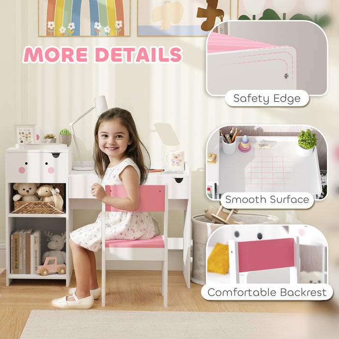 PawHut Kids Desk and Chair Set, Toddler Table and Chair Set, Rabbit Themed