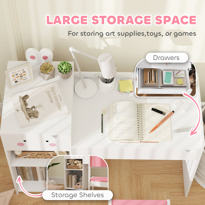 PawHut Kids Desk and Chair Set, Toddler Table and Chair Set, Rabbit Themed