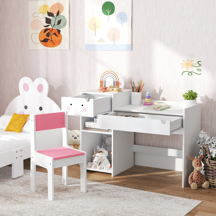 PawHut Kids Desk and Chair Set, Toddler Table and Chair Set, Rabbit Themed