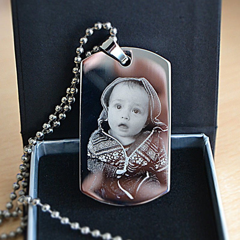 Personalised Dog Tag Necklace – Engraved Photo Pendant With Stainless Steel Ball Chain