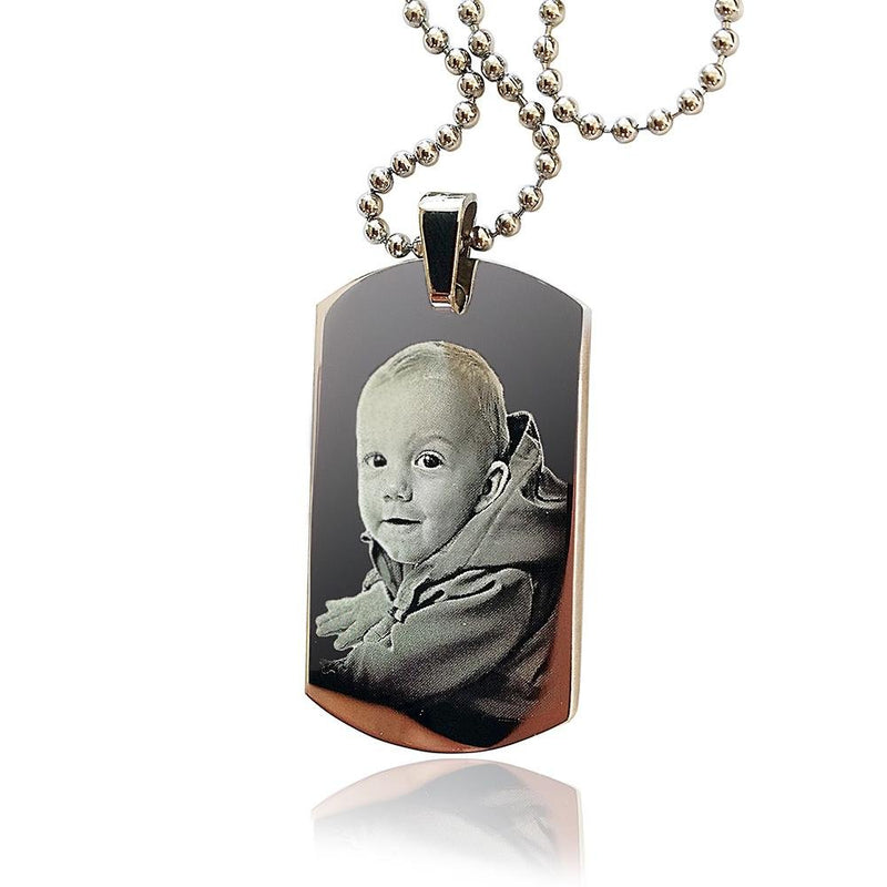 Personalised Dog Tag Necklace – Engraved Photo Pendant With Stainless Steel Ball Chain