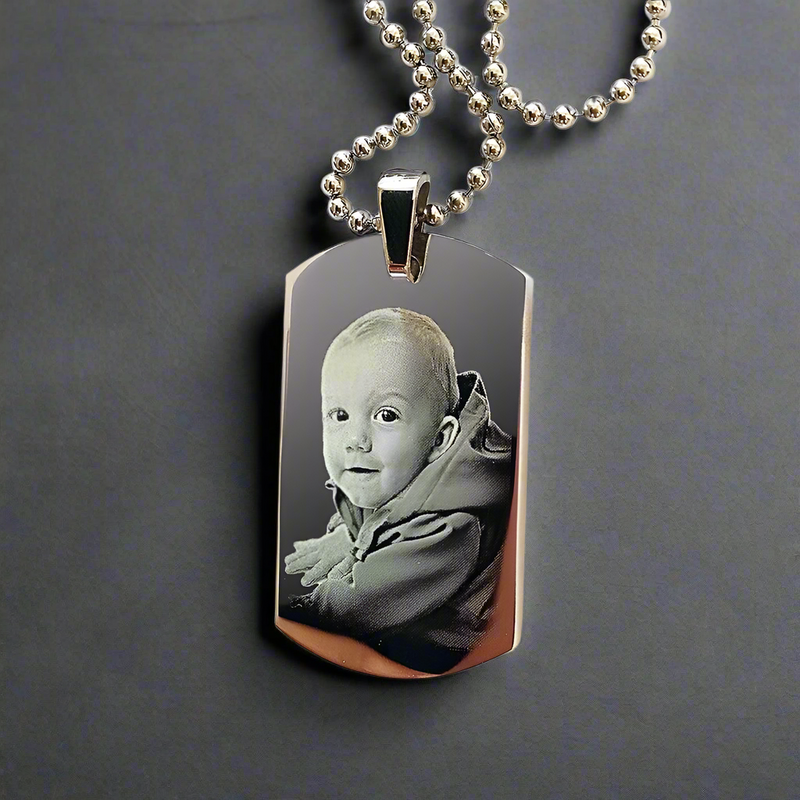 Personalised Dog Tag Necklace – Engraved Photo Pendant With Stainless Steel Ball Chain