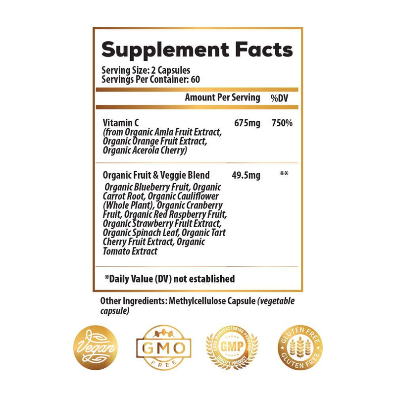 Ideal Infusion Whole Food Vitamin C Complex - 675mg Organic Plant-Based