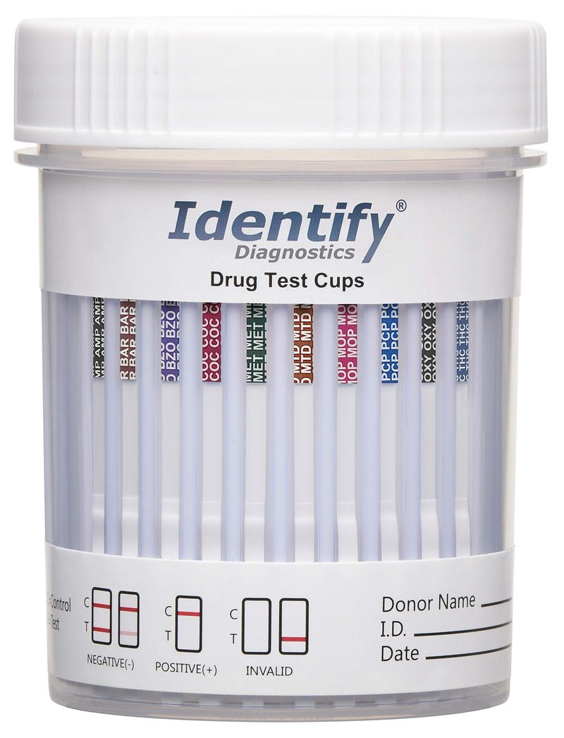 Identify Diagnostics 10-Panel Drug Test Cups - 5 Pack | CLIA-Waived Urine Test Kit (THC, OPI, MOP, PCP, COC, OXY, MET, BZO, BAR, MTD)