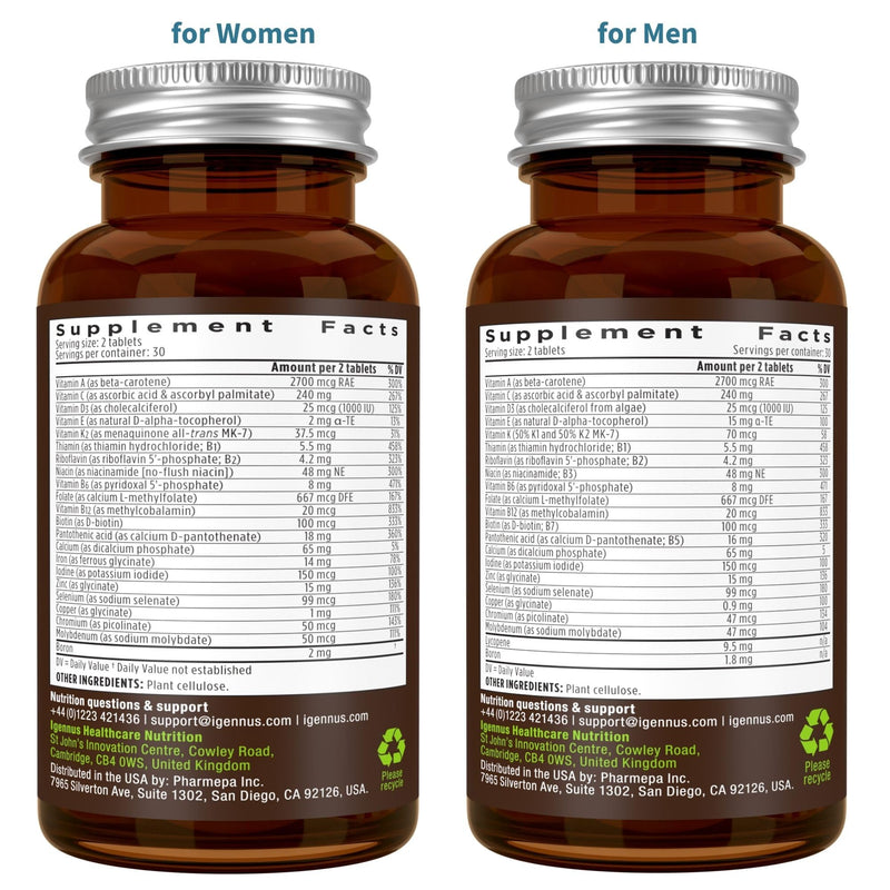 Igennus Methylated Multivitamin 2-Pack for Men & Women | All-Day Nutrients