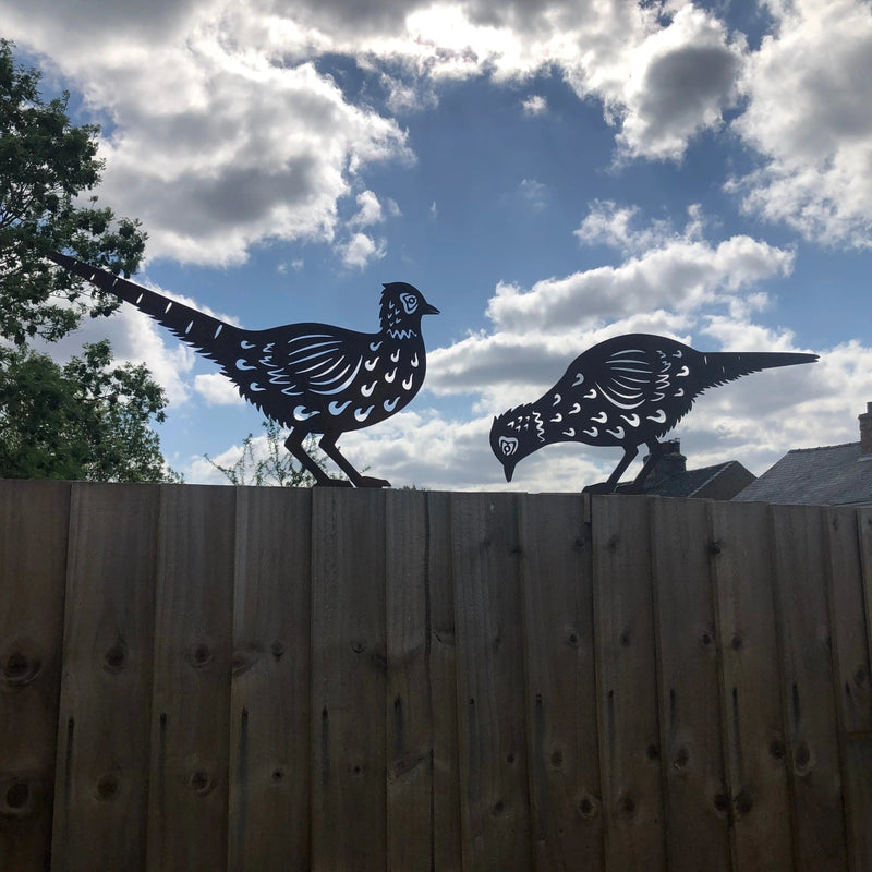 2 Rusty Metal Pheasants Garden Pheasants