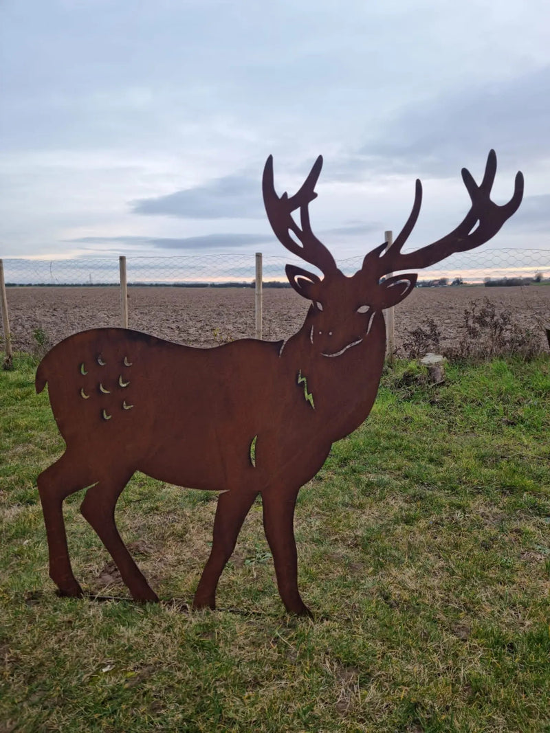 Large Rusty Metal Garden Stag Statue