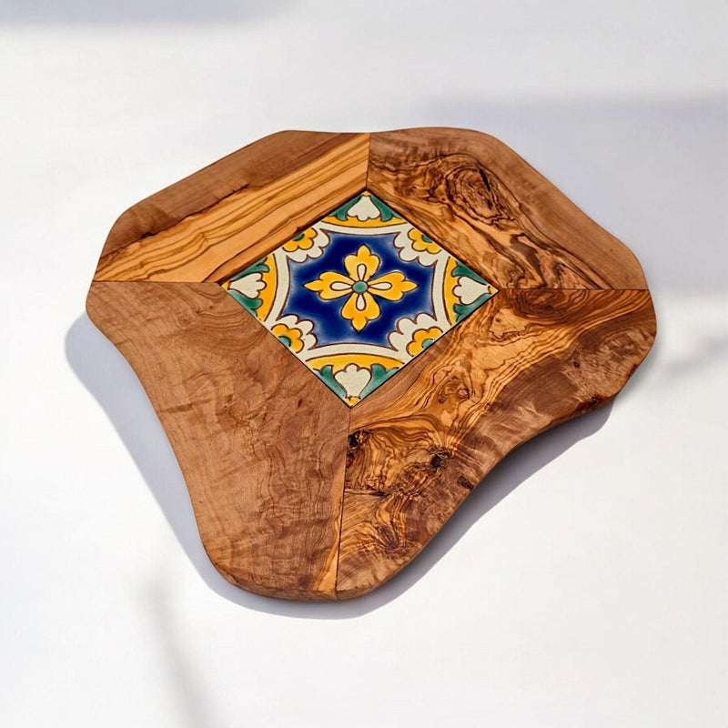 Small Rustic Olive Wood Ceramic Restaurant Serving Tray