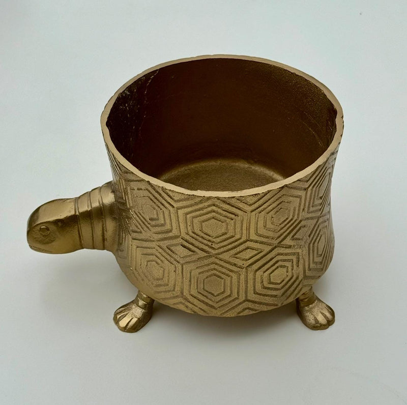 Turtoise Solid Cast Brass Metal Planter Pot - Succulents & Plants
