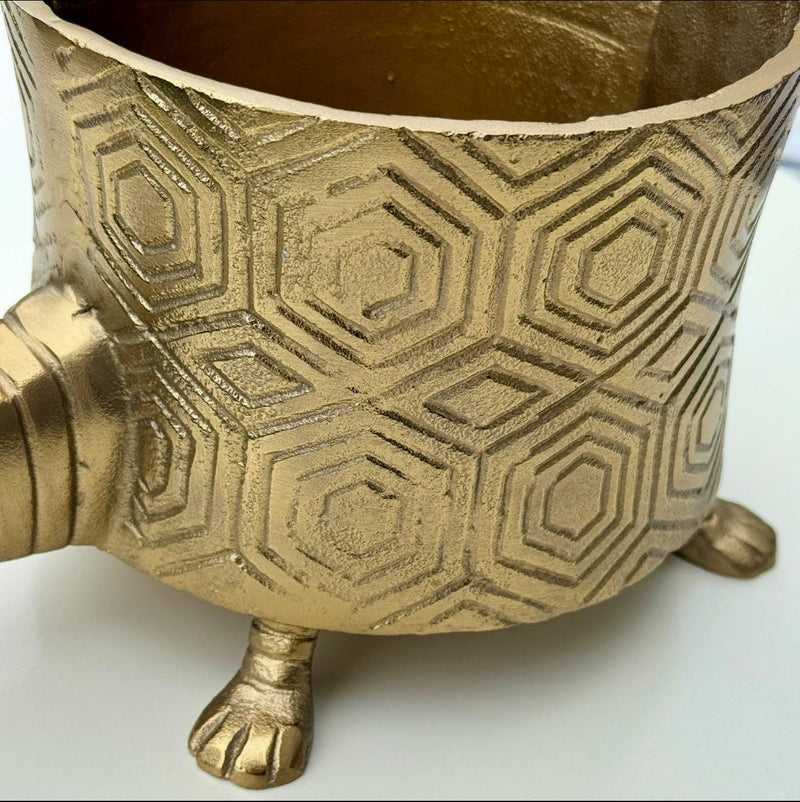 Turtoise Solid Cast Brass Metal Planter Pot - Succulents & Plants