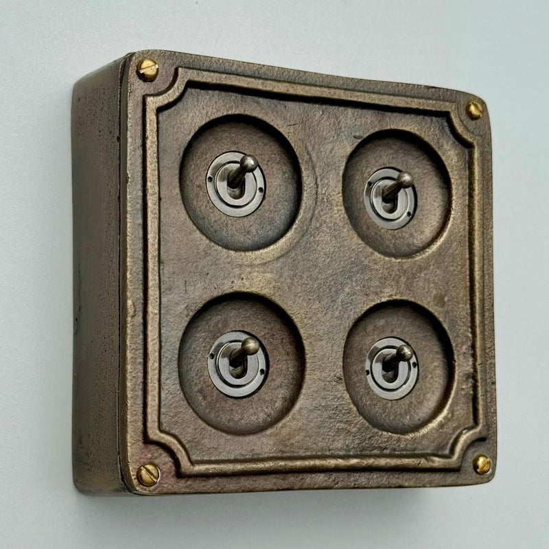 4 Gang 2 Way Solid Antique Brass Bronze Metal Surface Mounting Conduit Light Switch Industrial - Vintage Britmac Style