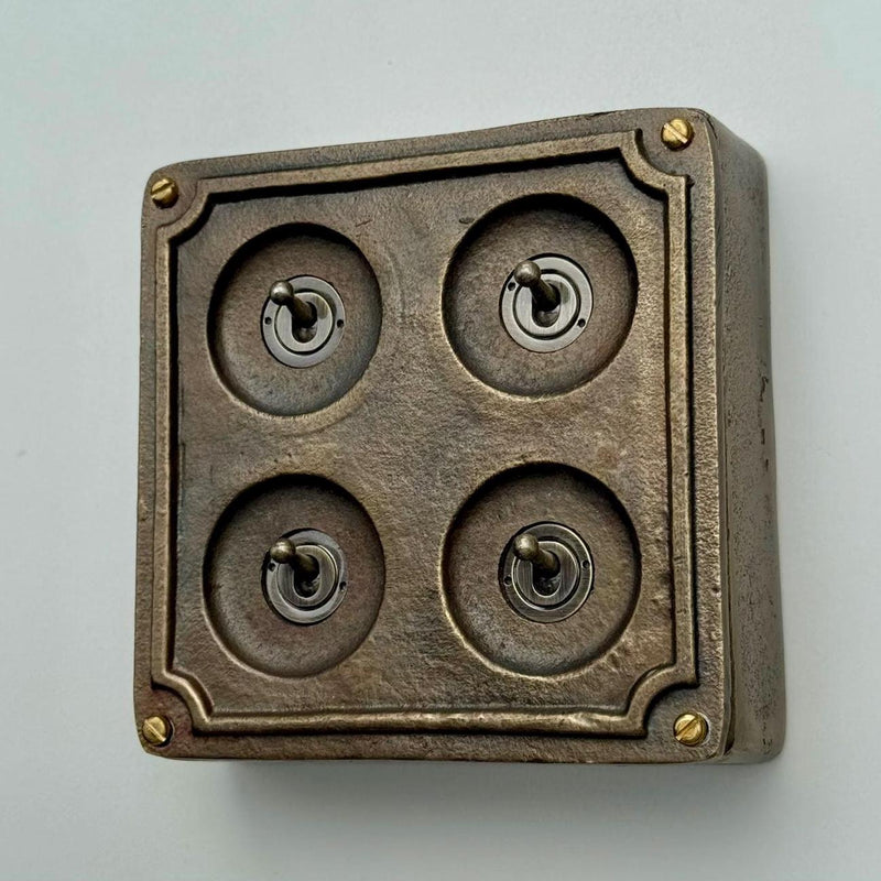 4 Gang 2 Way Solid Antique Brass Bronze Metal Surface Mounting Conduit Light Switch Industrial - Vintage Britmac Style