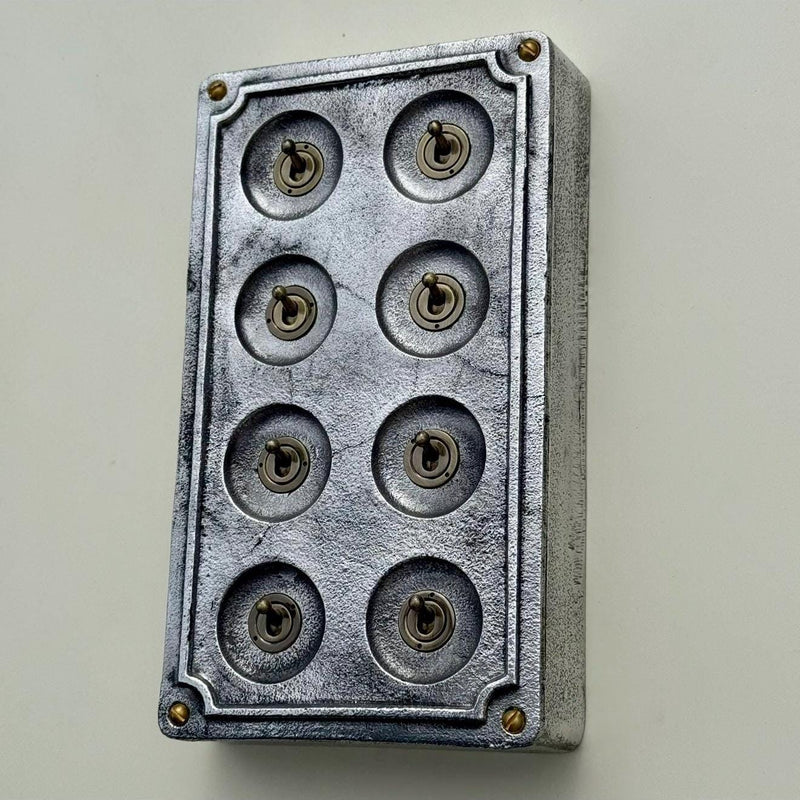 8 Gang 2 Way Solid Cast Metal Conduit Light Switch Industrial - Vintage Crabtree