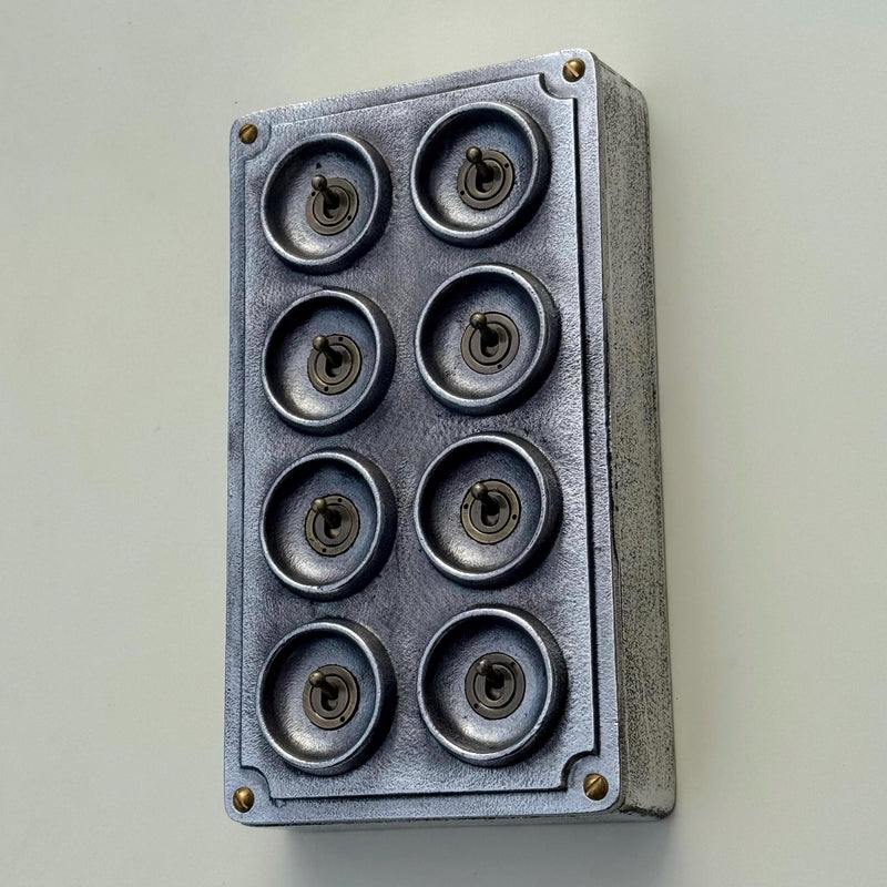8 Gang 2 Way Solid Cast Metal Conduit Toggle Light Switch Industrial