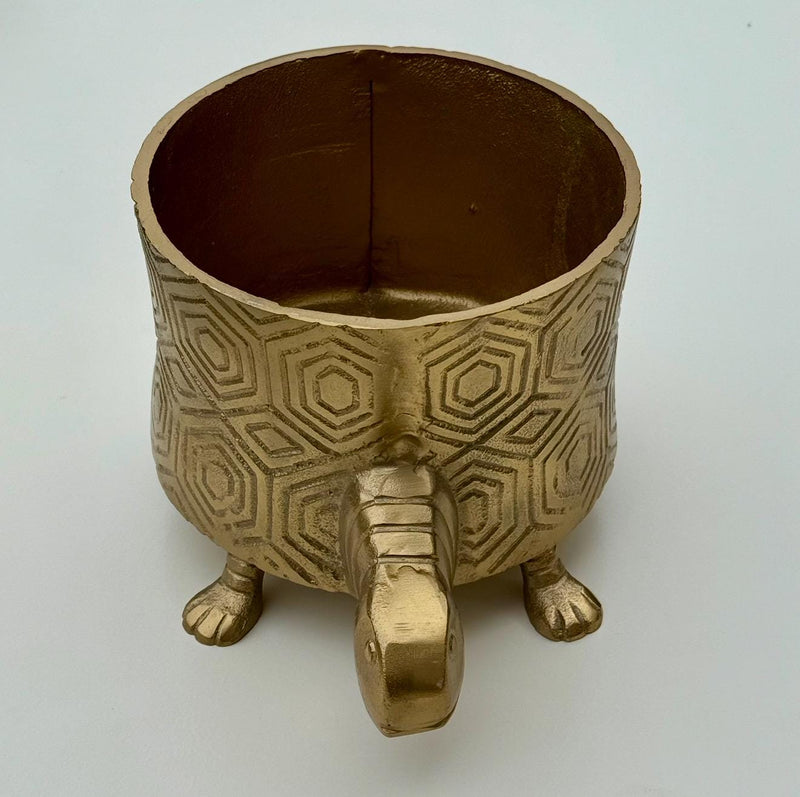 Turtoise Solid Cast Brass Metal Planter Pot - Succulents & Plants