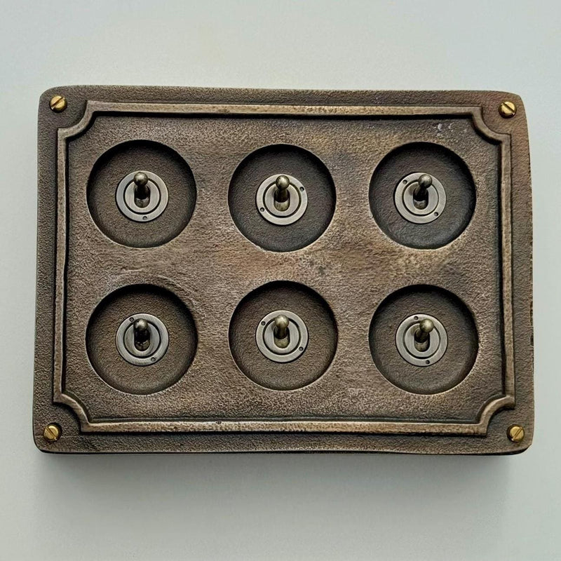 6 Gang 2 Way Bronze Solid Cast Metal Conduit Light Switch Industrial