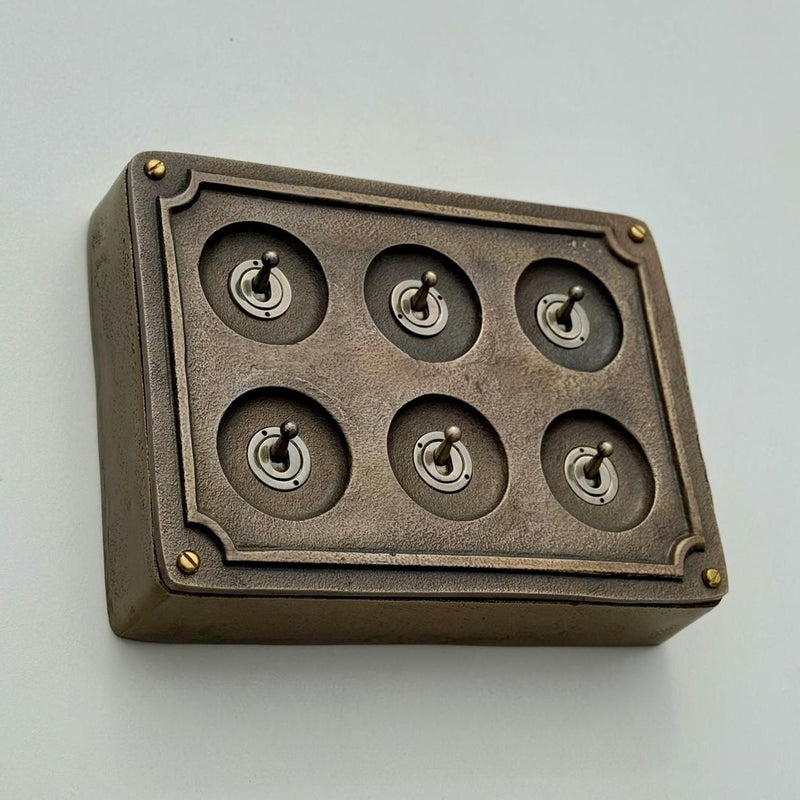 6 Gang 2 Way Bronze Solid Cast Metal Conduit Light Switch Industrial