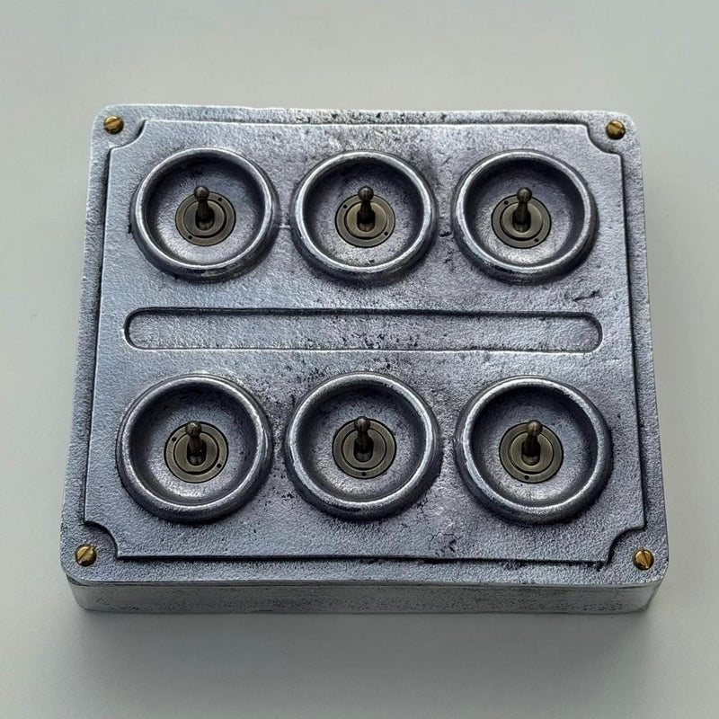 6 Gang 2 Way Solid Cast Metal Conduit Light Switch Industrial - Vintage Crabtree Style