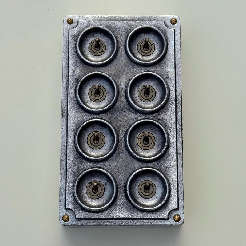 8 Gang 2 Way Solid Cast Metal Conduit Toggle Light Switch Industrial