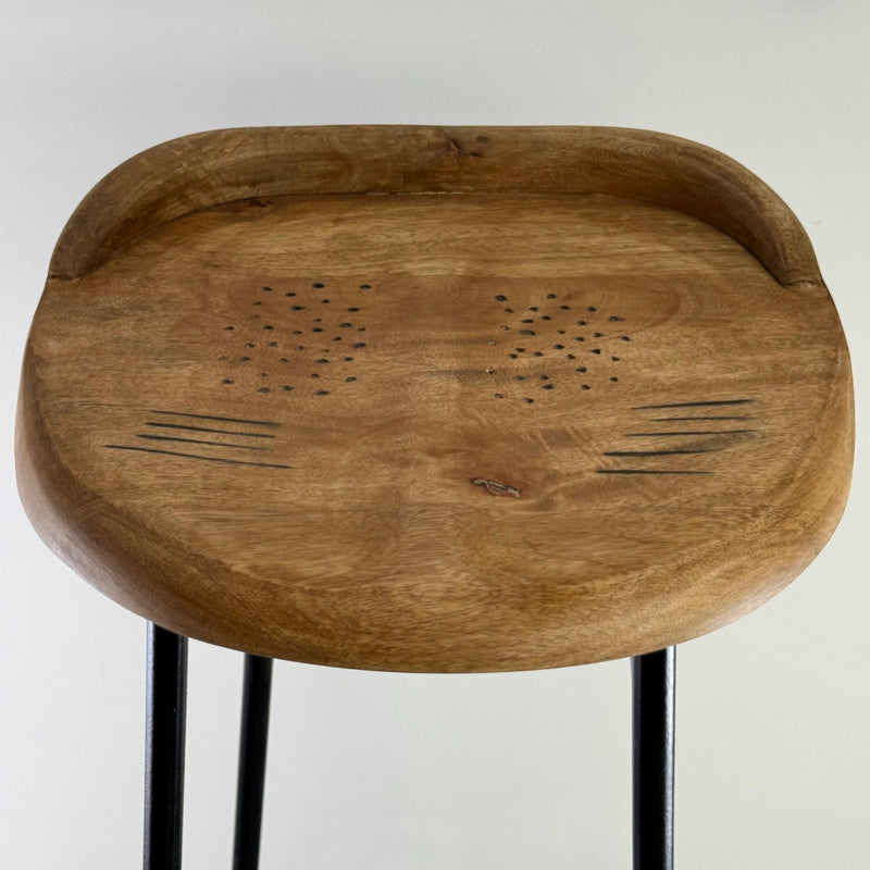 Solid Mango Wooden Top Bar Stool Hand Crafted - Kitchen Black Iron