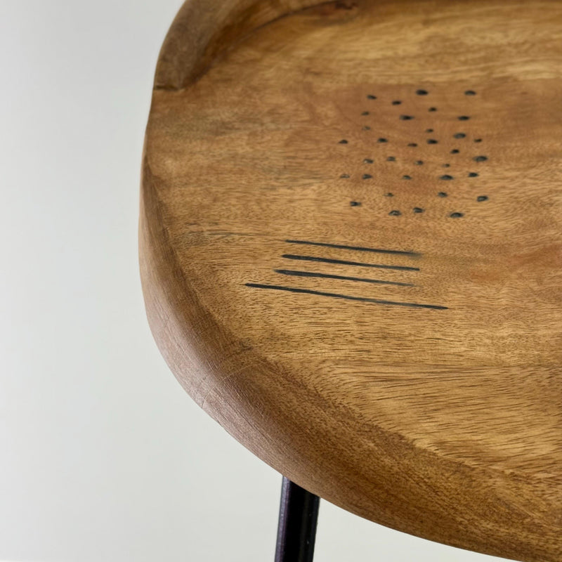 Solid Mango Wooden Top Bar Stool Hand Crafted - Kitchen Black Iron