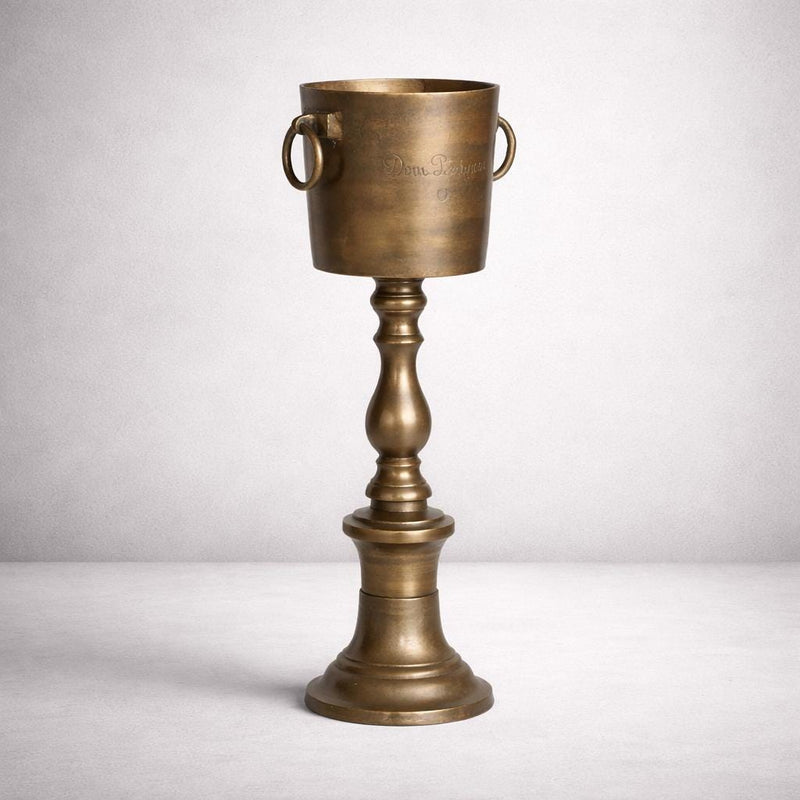 Dom Perignon Antique Brass ~ Solid Cast Engraved Champagne Floor Standing Ice Bucket | Wine Cooler