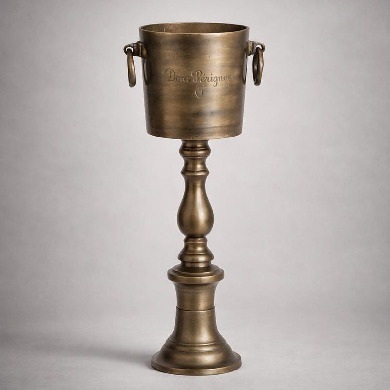 Dom Perignon Antique Brass ~ Solid Cast Engraved Champagne Floor Standing Ice Bucket | Wine Cooler