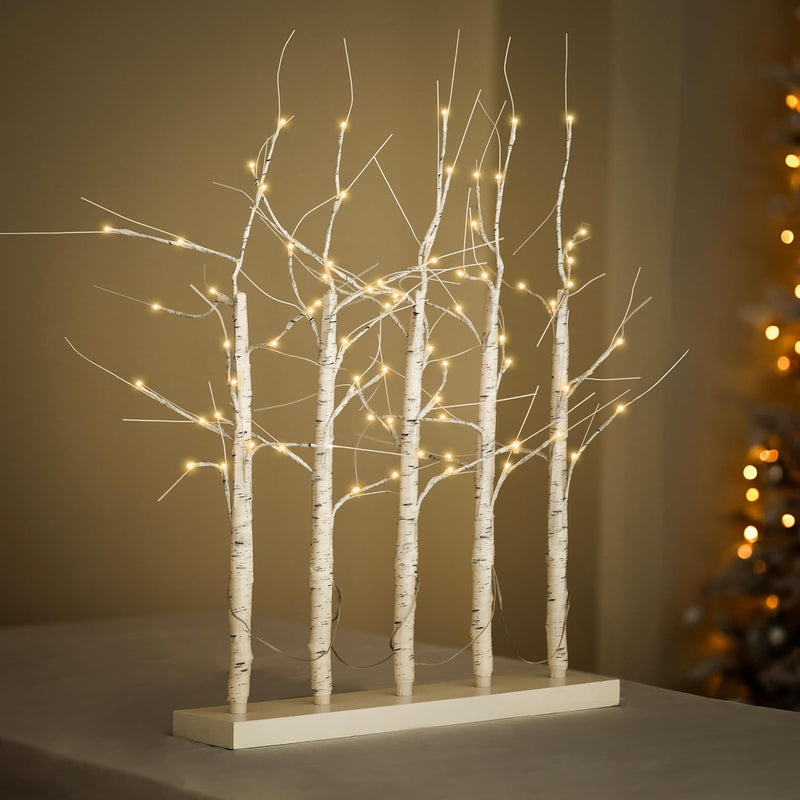 80cm Pre Lit Birch Twig Tree Warm White LED Table Decoration