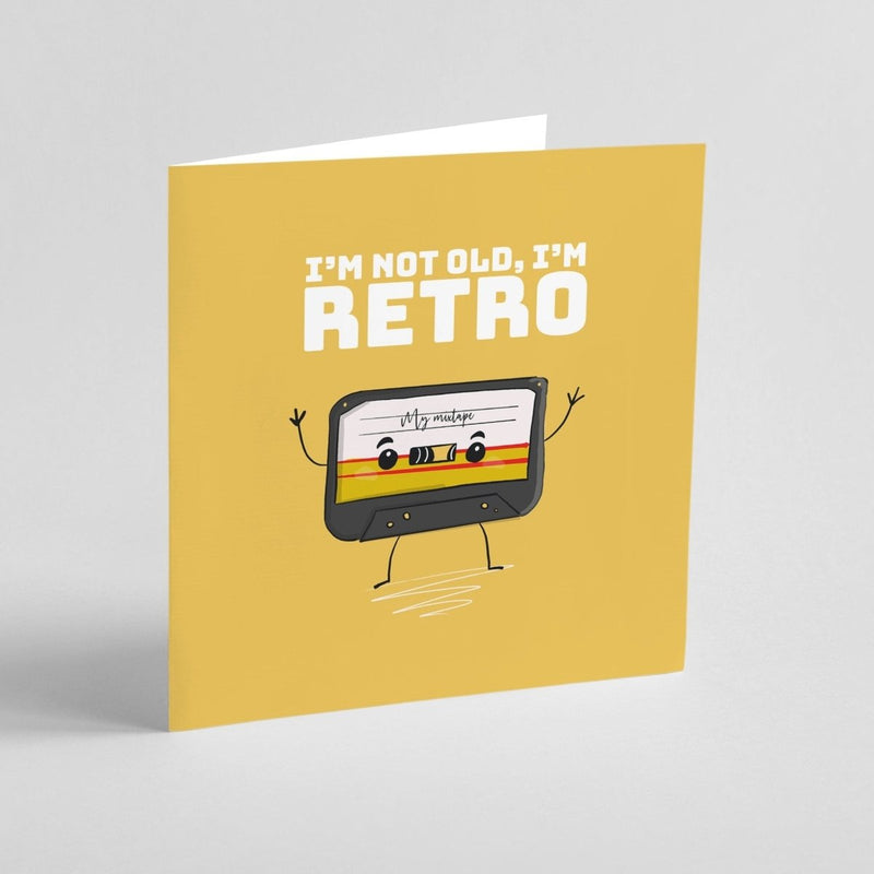 Retro Birthday Card – Funny Vintage Style Square Greeting Card with Kawaii Cassette Design