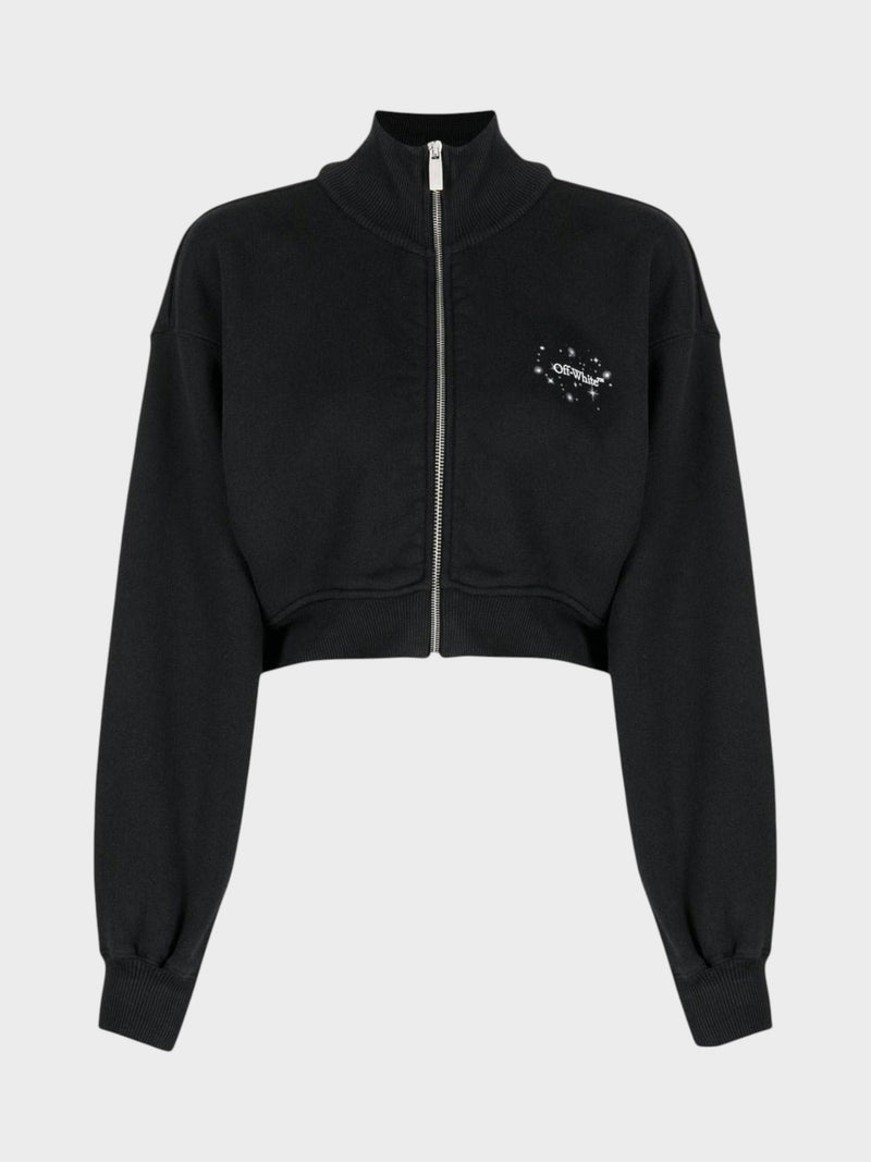 Off-White Bling Stars Arrow Cropped Zip Up Black