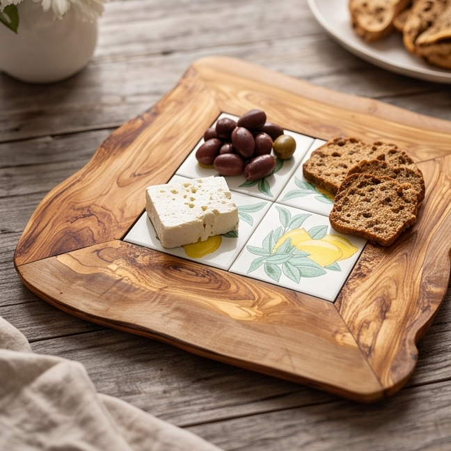 Rustic Olive Wood Ceramic Tray, serving tray, natural, handmade, gift