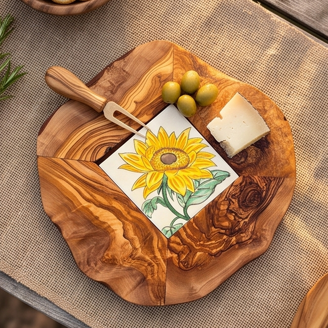 Rustic Olive Wood Ceramic Restaurant Serving Tray