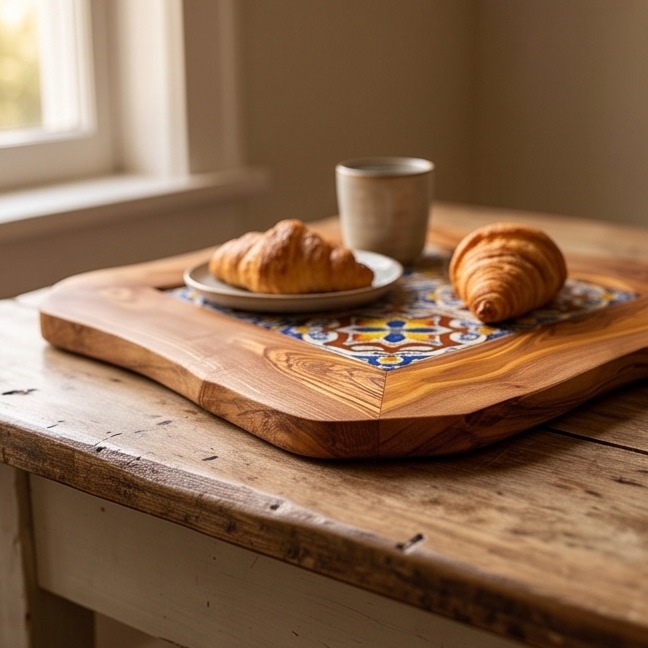 Rustic Olive Wood Ceramic Tray, serving tray, natural, handmade, gift