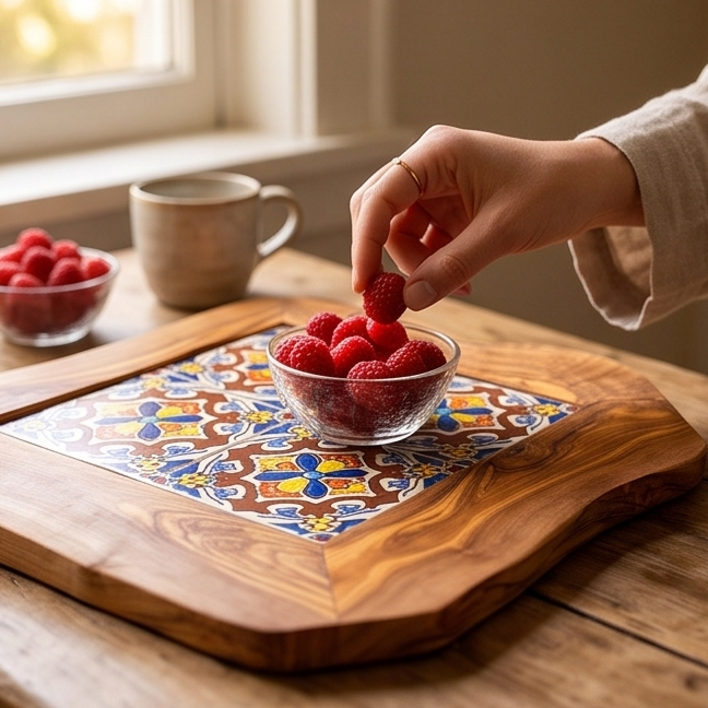 Rustic Olive Wood Ceramic Tray, serving tray, natural, handmade, gift