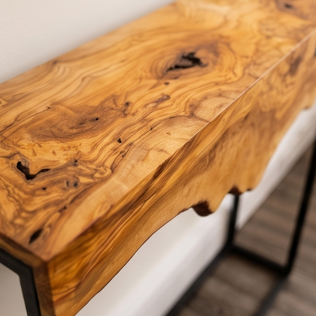 Hand made olive wood mirror and console table set