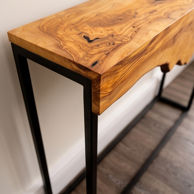 Hand made olive wood mirror and console table set