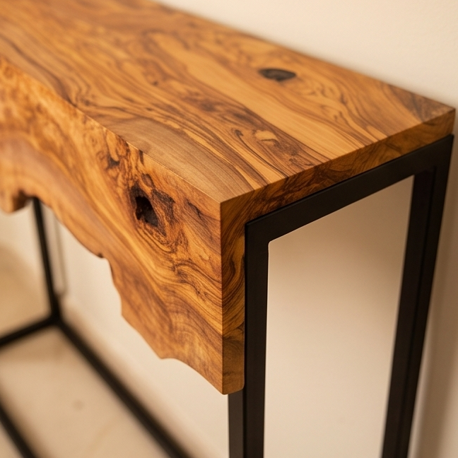 Hand made olive wood mirror and console table set