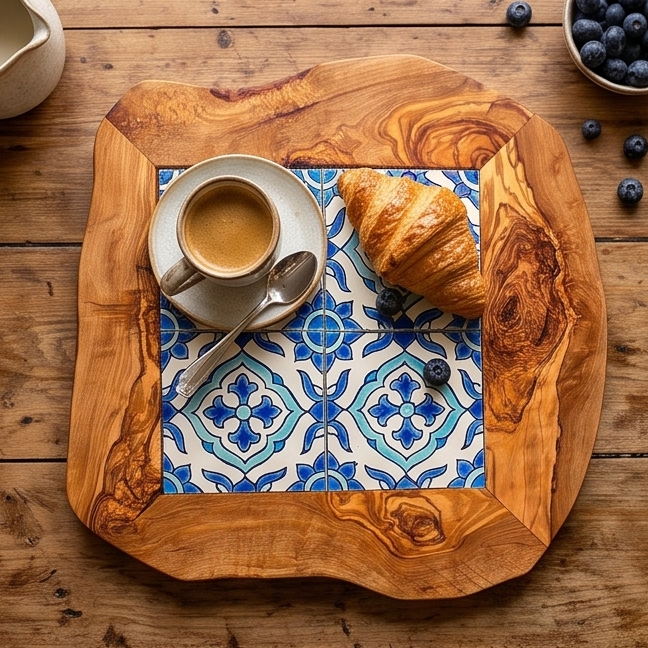 Rustic Olive Wood Ceramic Tray, serving tray, natural, handmade, gift