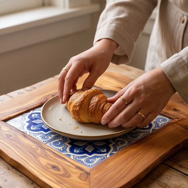 Rustic Olive Wood Ceramic Tray, serving tray, natural, handmade, gift