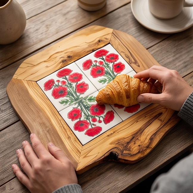 Rustic Olive Wood Ceramic Tray, serving tray, natural, handmade, gift