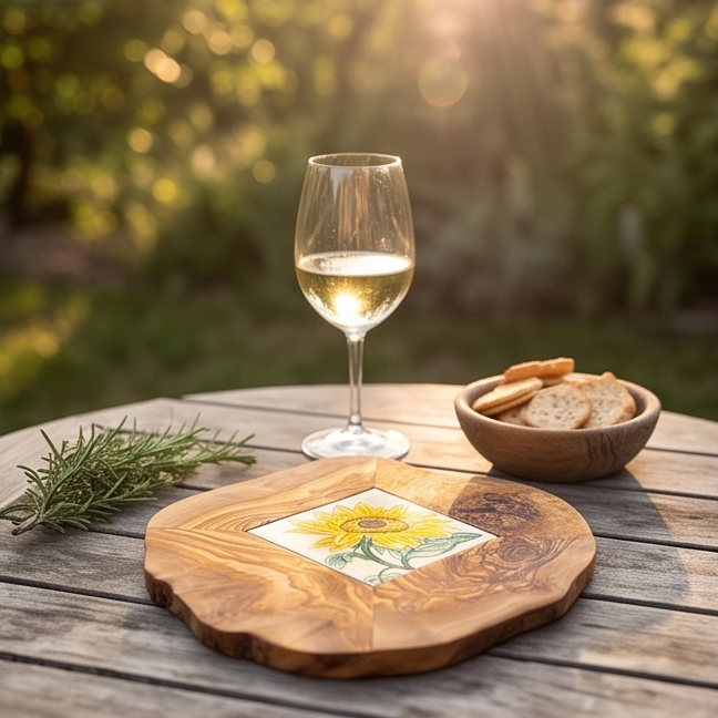 Rustic Olive Wood Ceramic Restaurant Serving Tray