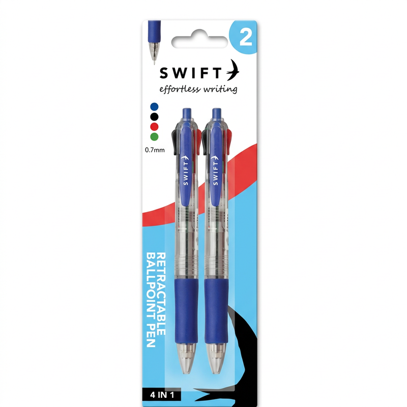 Swift retractable 4-colour ballpoint pens 2 pack