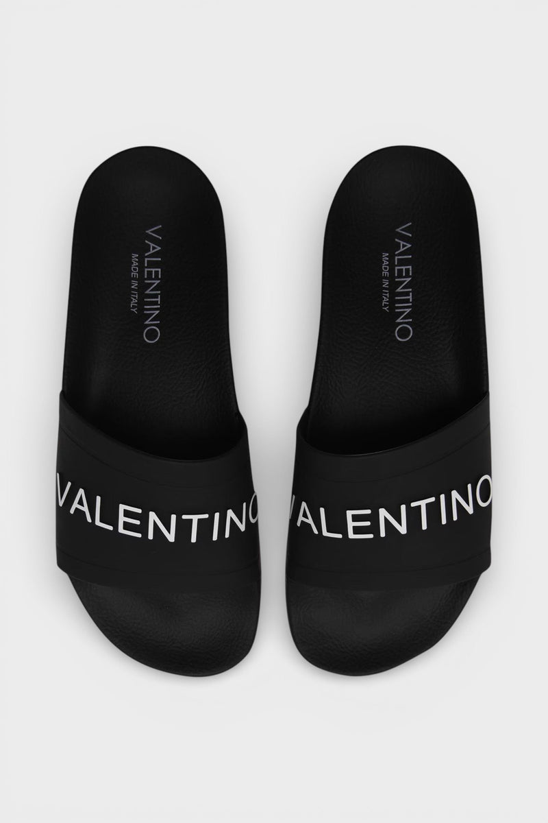 Valentino Logo Rubber Sliders Black