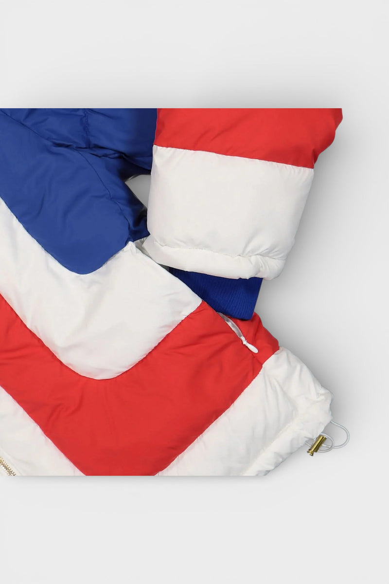 Curve Panel Puffer Jacket Red White Blue