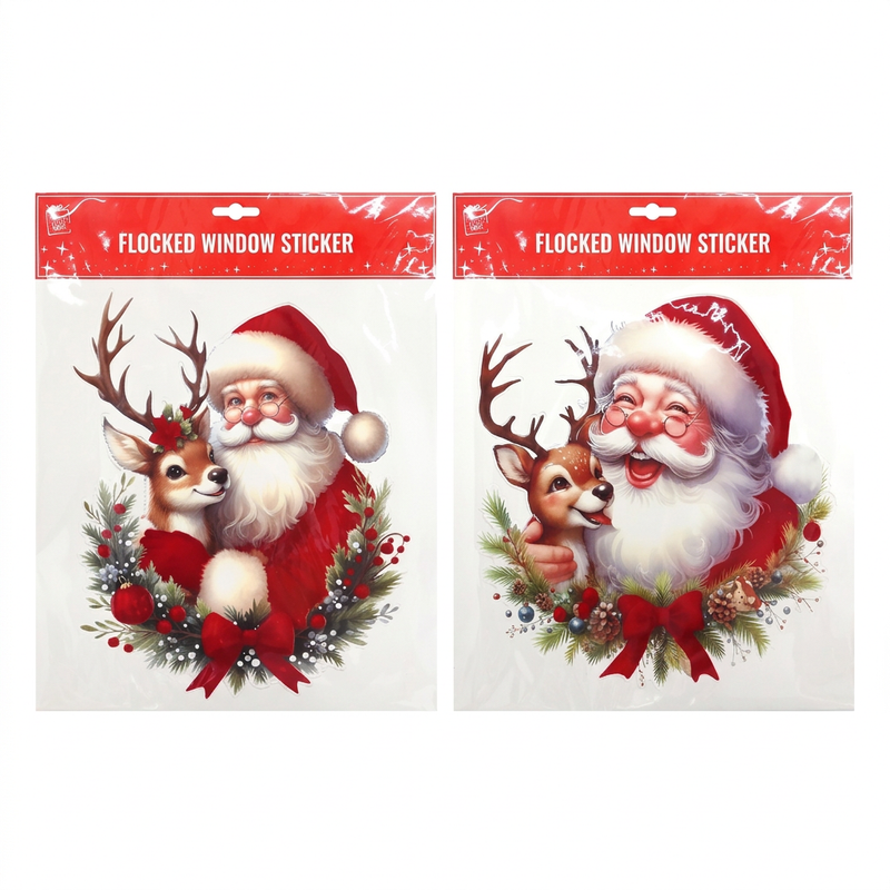 Christmas window cling flocked santa.
