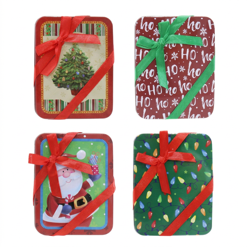 Christmas gift card tin with ribbon
