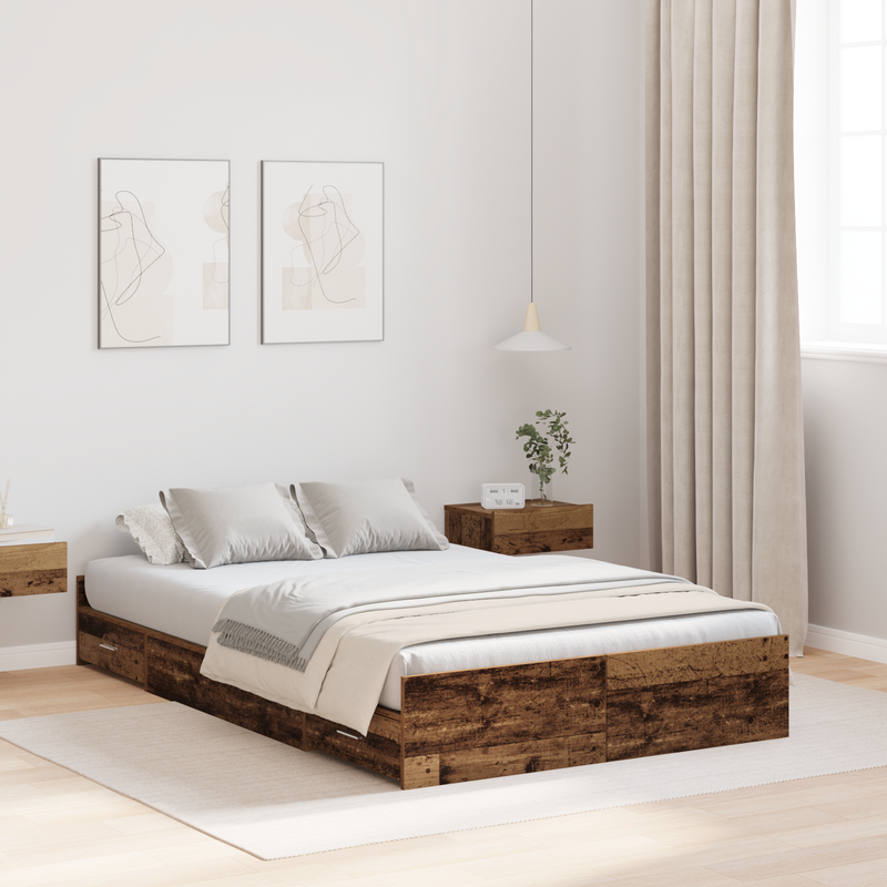 Storage Bed Frame Old Wood 120x190 cm Engineered Wood