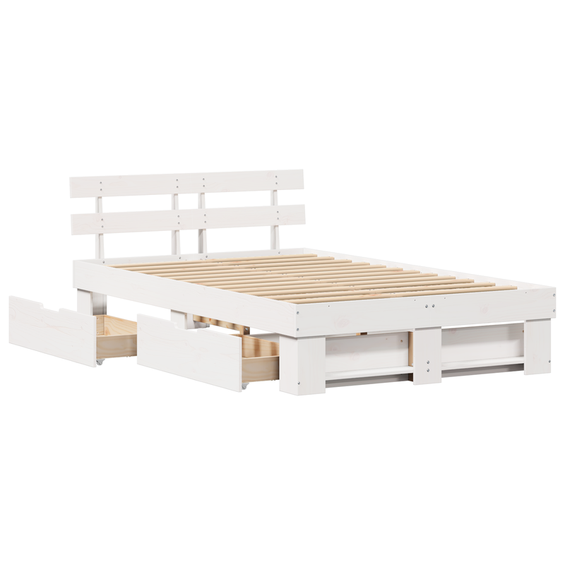 Bed Frame with Drawers White 135x190 cm Solid Pine Wood
